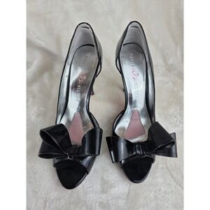 Paris Hilton Black Patent Bow Peep Toe Heels Women's Size 10M